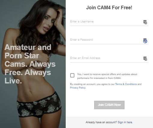 Cam4 registration popup